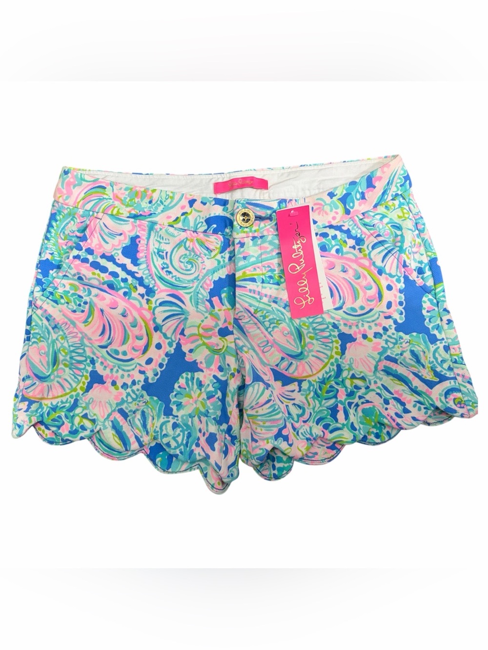 Lilly Pulitzer Pink Blue Green Paisley Scalloped Buttercup Shorts Resort Wear
